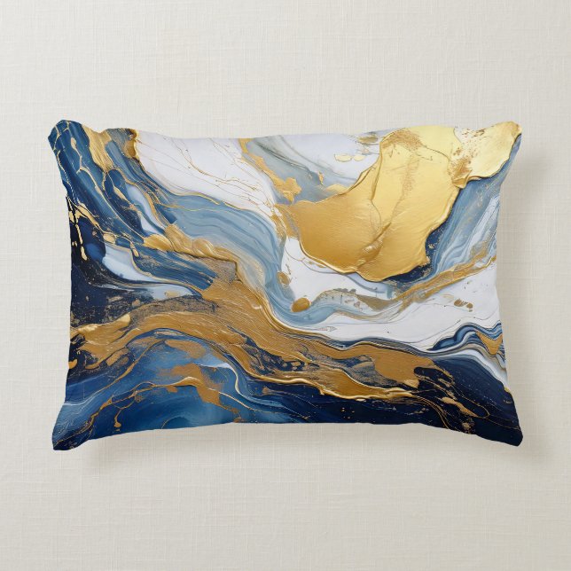 Bold Splash of Gold and Blue Accent Pillow (Front)