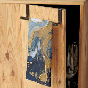 Bold Splash of Gold and Blue Kitchen Towel