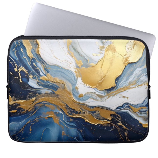 Bold Splash of Gold and Blue Laptop Sleeve (Front)