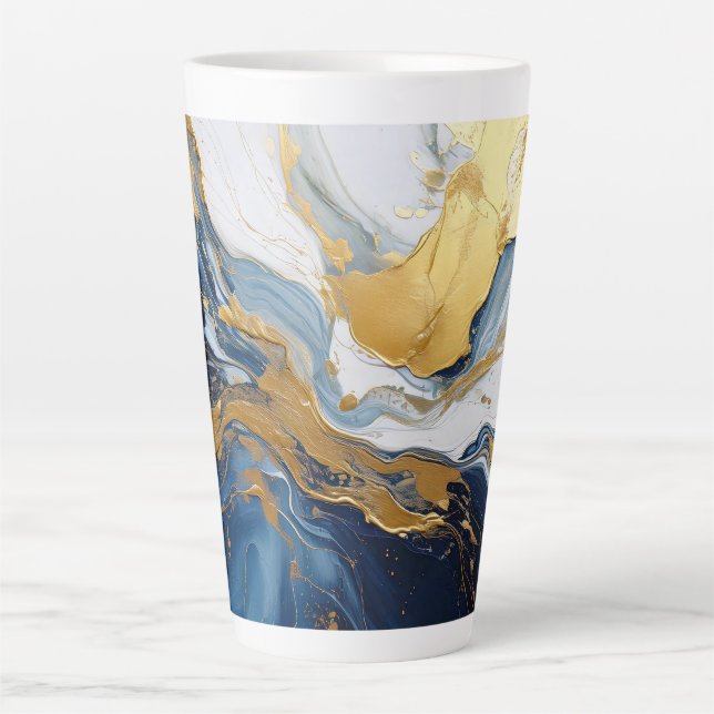 Bold Splash of Gold and Blue Latte Mug (Front)