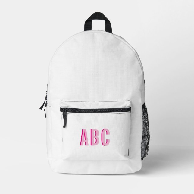 Bold Sport Hot Pink 3 Letter Monogram Printed Backpack (Front)