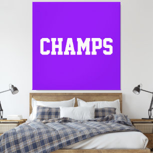 Bold Sporty CHAMPS White Text On Bright Purple Canvas Print