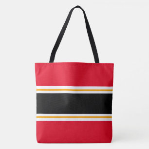 Bold Sporty Red Black White Yellow Racing Stripes Tote Bag