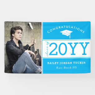 Bold Sporty Sky Blue Photo Graduation Banner