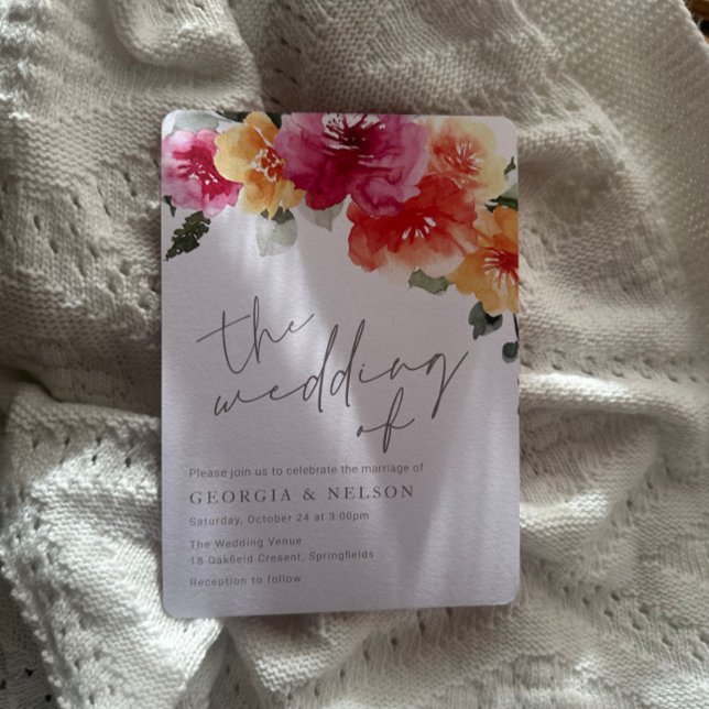 Bold Spring Watercolor Flowers Modern Wedding Invitation (Creator Uploaded)