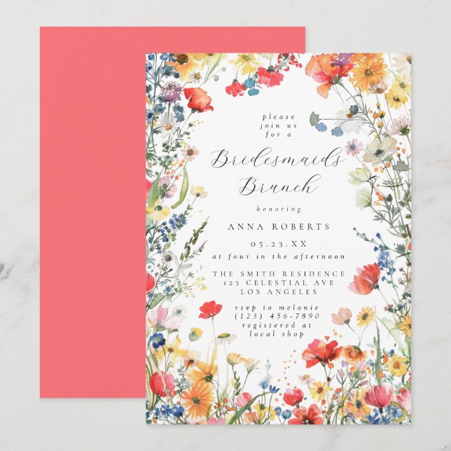 Bold Spring Wildflower Bridesmaids Brunch Invitation (Front/Back)