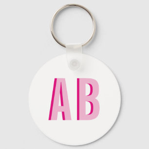 Bold Stacked Pink 2 Letter Monogram Keychain