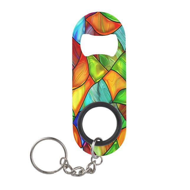  Bold Stained Glass Design Keychain Bottle Opener (Front)