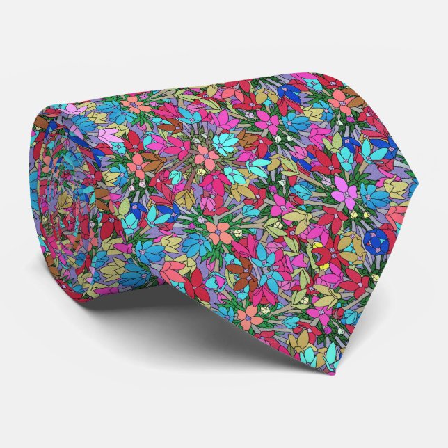 Bold Statement Multi-color Floral Pattern Tie (Rolled)