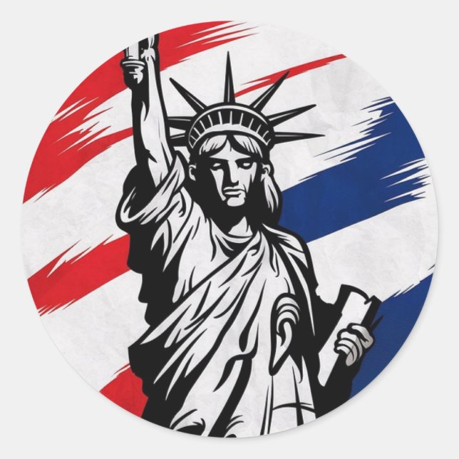 Bold Statue of Liberty Stripes Patriotic  Classic Round Sticker (Front)