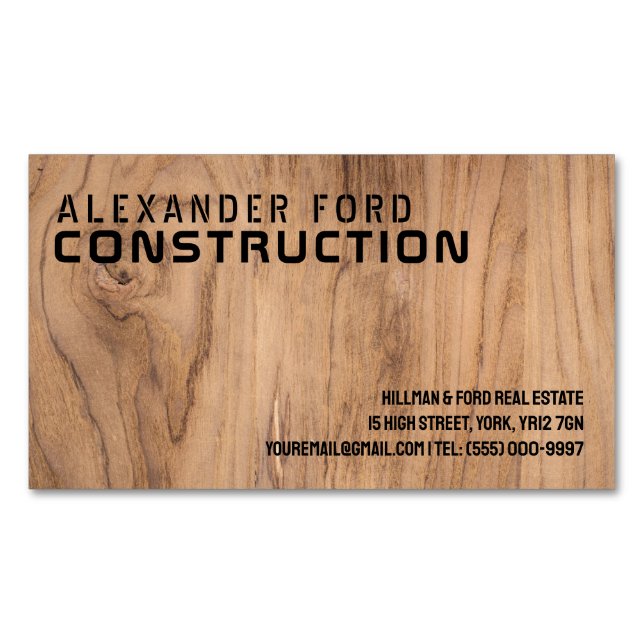 Bold Stenciled Wood Construction Business Card (Front)