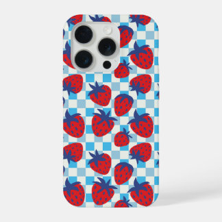 Bold Strawberry Chequerboard Pattern iPhone 15 Pro Case