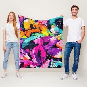 Bold Street Art with Purple Black and Yellow Fleece Blanket
