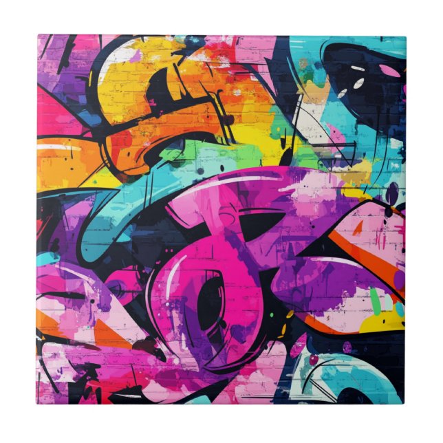 Bold Street Art with Purple Black and Yellow Tile (Front)