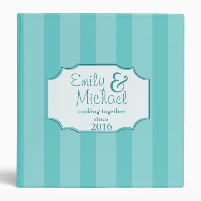 Bold Stripe Pattern Aqua Recipe Binder (Front)