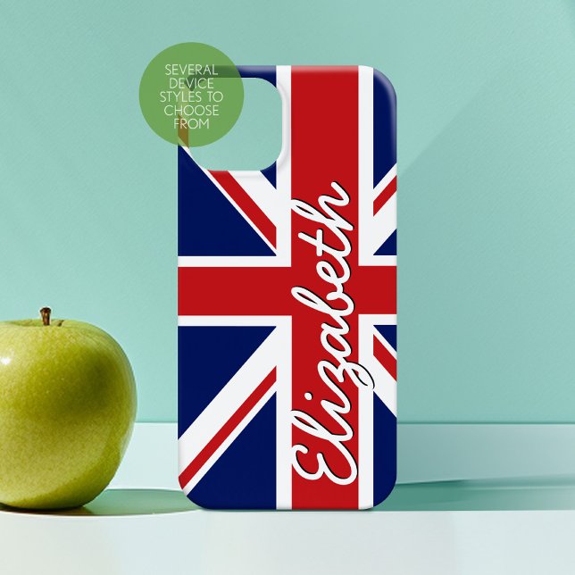 Bold Stripe Pattern - Union Jack Flag with Name Case-Mate iPhone Case (Personalized Phone Case with Custom Text)