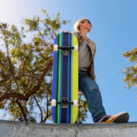 Bold Striped Skateboard - Blue, Lime, and Yellow<br><div class="desc">Add colour and motion to your ride with this striped skateboard deck,  featuring bold blue,  lime and yellow hues in a modern linear pattern. Perfect for anyone who wants to stand out at the skatepark or on the street.</div>