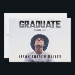 Bold Striped Typography Graduate Boy announcement<br><div class="desc">Posh and stylish,  this Modern Black Striped Photo Graduate cards  are the perfect way to announce friends and family over to celebrate the new graduate. Most typography is changeable to fit your party planning needs. 

Please contact us at citronelladesign@gmail.com for custom request.</div>