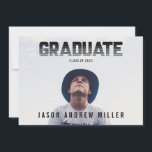 Bold Striped Typography Graduate Boy announcement<br><div class="desc">Posh and stylish,  this Modern Black Striped Photo Graduate cards  are the perfect way to announce friends and family over to celebrate the new graduate. Most typography is changeable to fit your party planning needs. 

Please contact us at citronelladesign@gmail.com for custom request.</div>