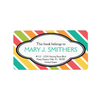 Bold Stripes Colourful Ladies Bookplate Label