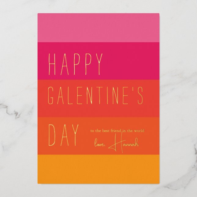 Bold Stripes | Happy Galentine's Day Foil Holiday Card (Front)