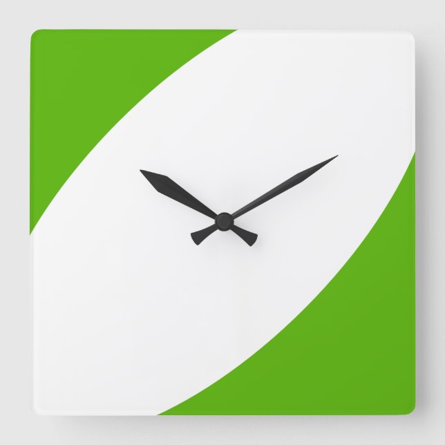 Bold Stylish Modern Bright Green White Curves Square Wall Clock (Front)