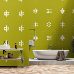 Bold Stylish Nordic Snowflakes On Golden Olive Wallpaper