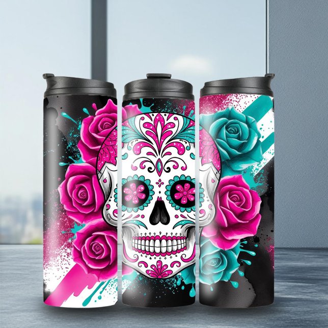 Bold Sugar Skull Thermal Tumbler (Creator Uploaded)