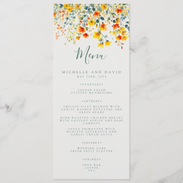 Bold Summer Floral Wedding Menu (Front)