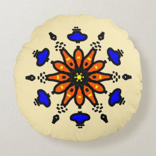 Bold Sun Mandala Round Pillow