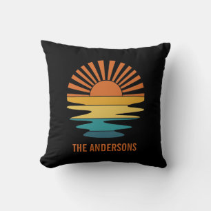 Bold Sunburst Black Orange  Throw Pillow