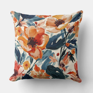 Bold Sunset Blooms Warm Floral Botanical Pattern Throw Pillow