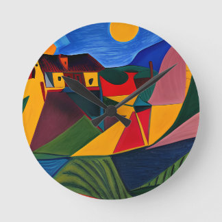 Bold sunset Picasso art Round Clock