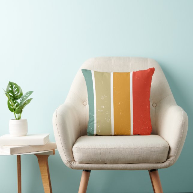 Bold Sunset Retro Rainbow Stripes Throw Pillow (Chair)