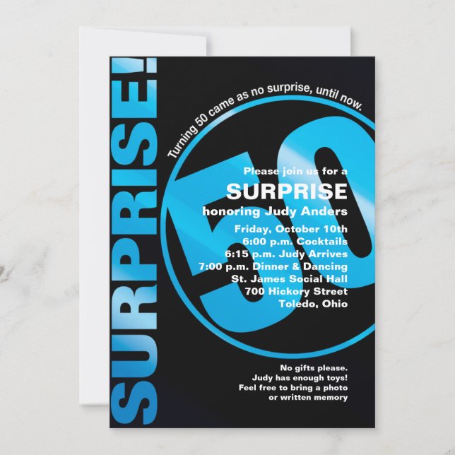 Bold Surprise Birthday Invitation - Blue 50th (Front)