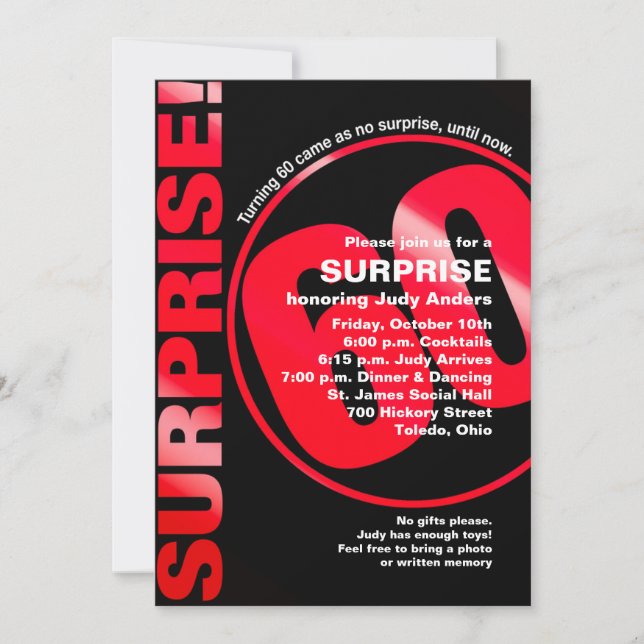 Bold Surprise Birthday Invitation - Red 60th (Front)