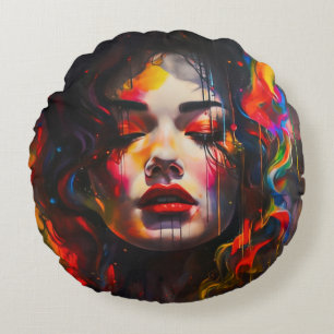 Bold Surreal Portrait Round Pillow