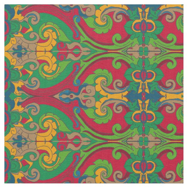 Bold Swirls Fabric (Green and Red) (Close Up)