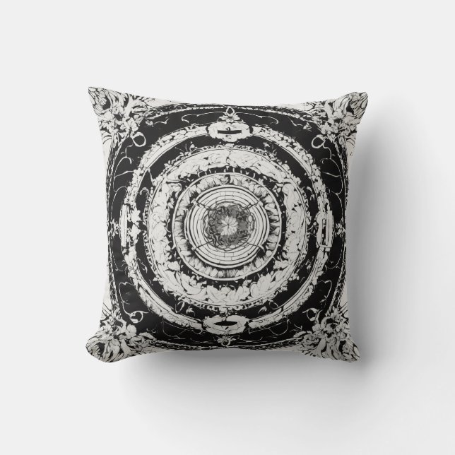 Bold Symmetry: Black & White Fine-Line Art Pillows (Front)