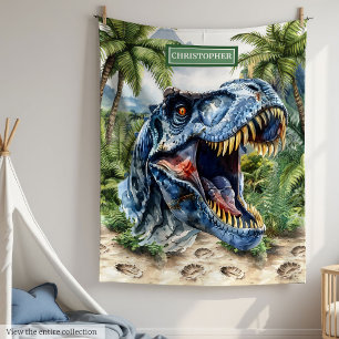 Bold T-Rex Blanket Custom Name Personalized Boys