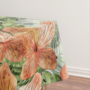 Bold Tangerine Tropical Floral Watercolor Graphic Tablecloth