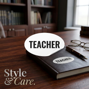 Bold TEACHER Text Oval Sticker for Classroom Use