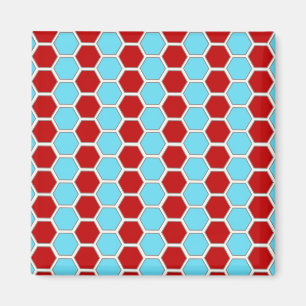 Bold Teal Blue and Red Hexagon Tile Pattern Gifts. Magnet