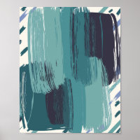 Bold Teal Brushstrokes on White background