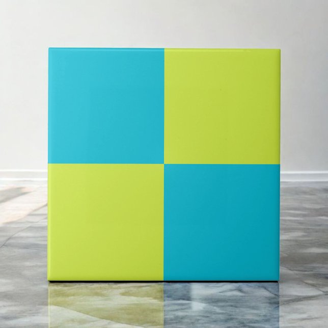 Bold Teal Neon Green Chequerboard Modern  Tile (Creator Uploaded)