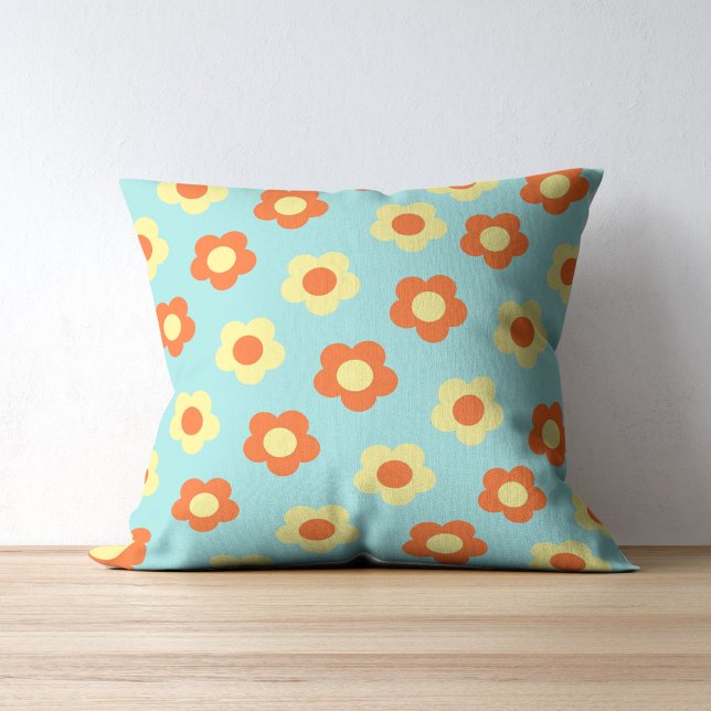 Bold Teal & Orange Flower Tropical Whimsical  Throw Pillow (Creator Uploaded)