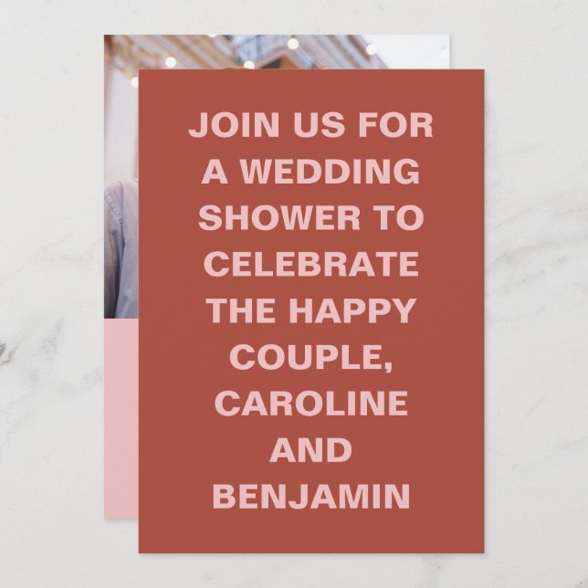 Bold Terracotta and Blush Photo Couples Shower Invitation (Front/Back)