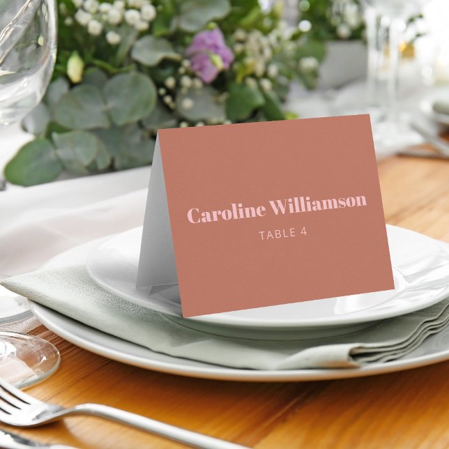 Bold Terracotta Pink Typography Custom Place Card (Creator Uploaded)