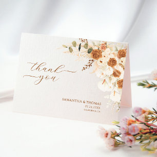 Bold Terracotta Rose Calla Lily Wedding Thank You