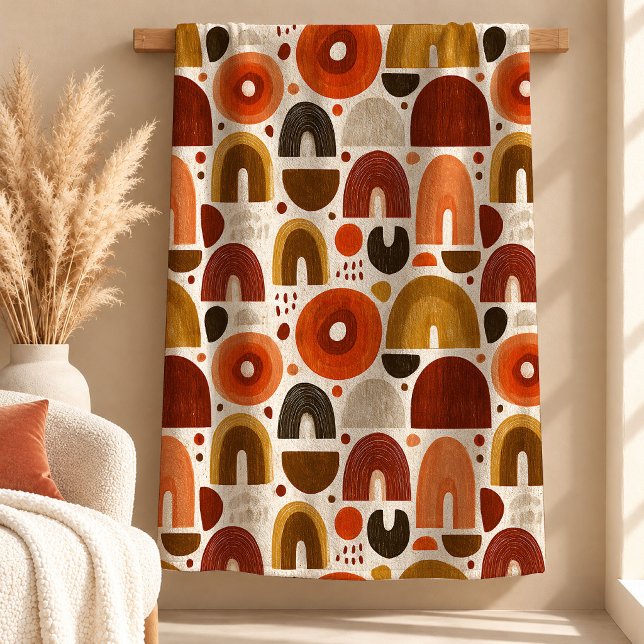 Bold Terracotta Rust Boho Rainbow Throw Blanket Ar (Bold Terracotta Rust Boho Rainbow Throw Blanket Art)